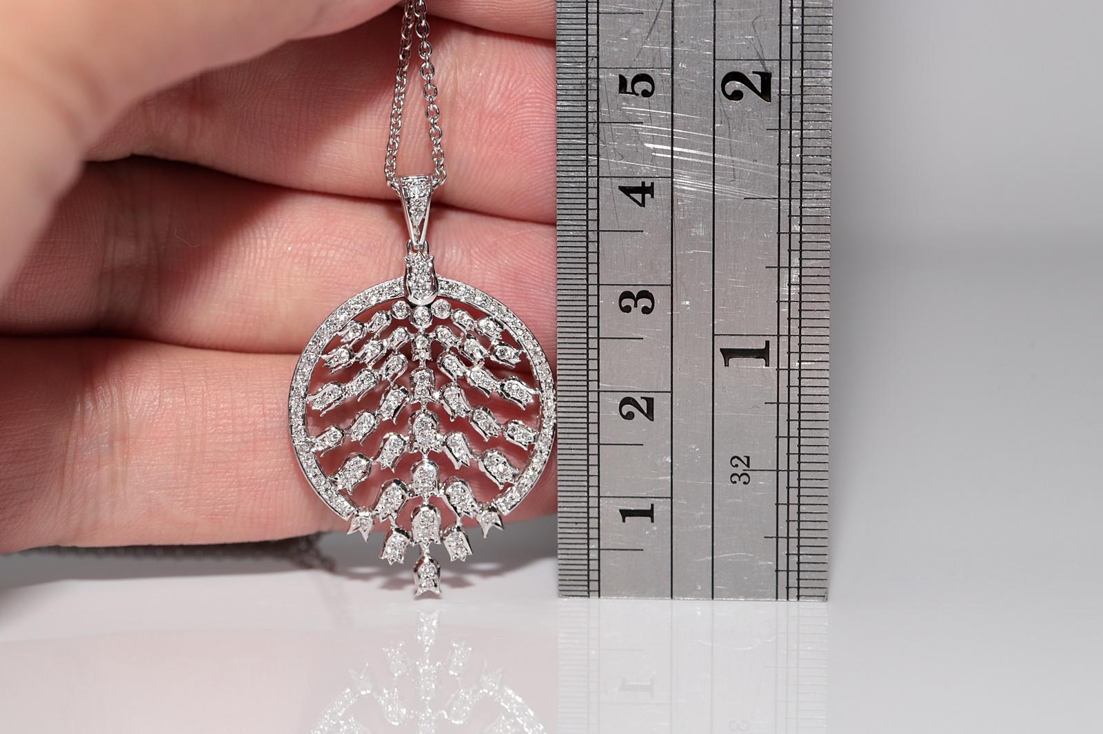 Collier pendentif tulipe décoré de diamants naturels en or blanc 14 carats Bon état - En vente à Fatih/İstanbul, 34