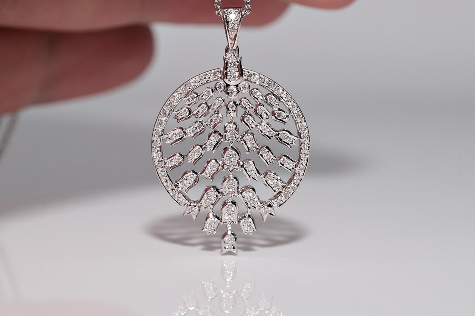 Collier pendentif tulipe décoré de diamants naturels en or blanc 14 carats Pour femmes en vente
