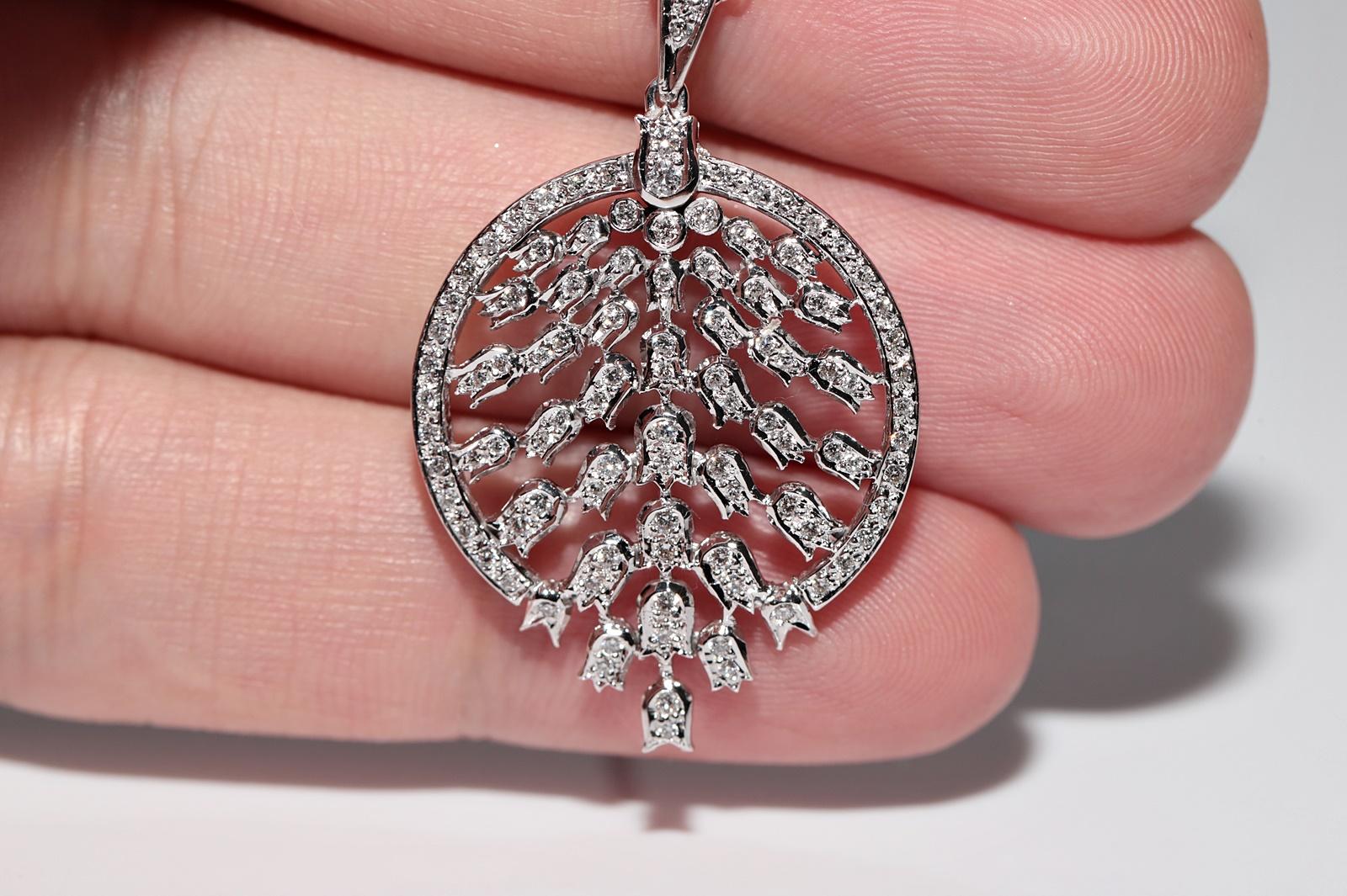 Collier pendentif tulipe décoré de diamants naturels en or blanc 14 carats en vente 1
