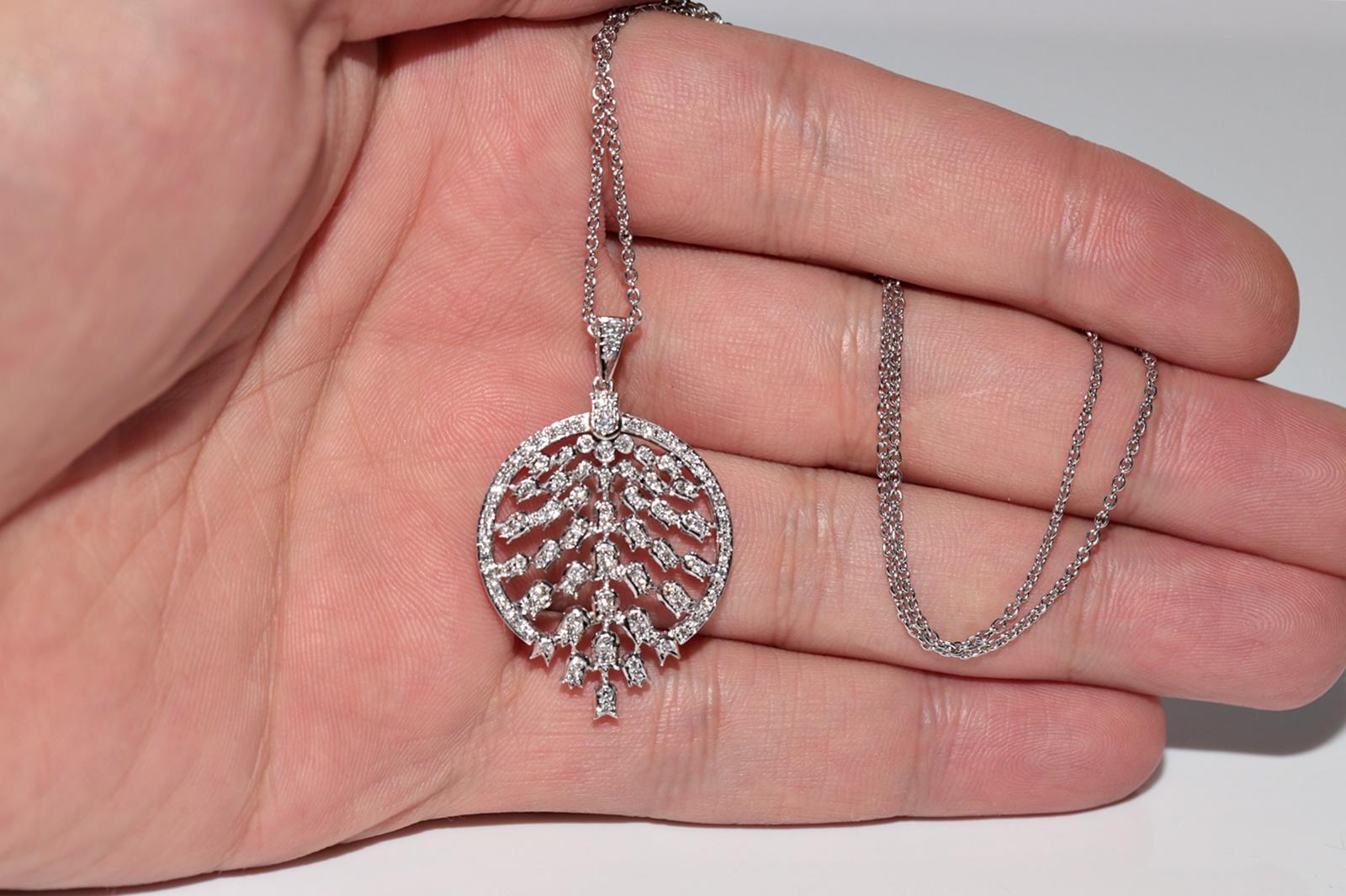 Collier pendentif tulipe décoré de diamants naturels en or blanc 14 carats en vente 2