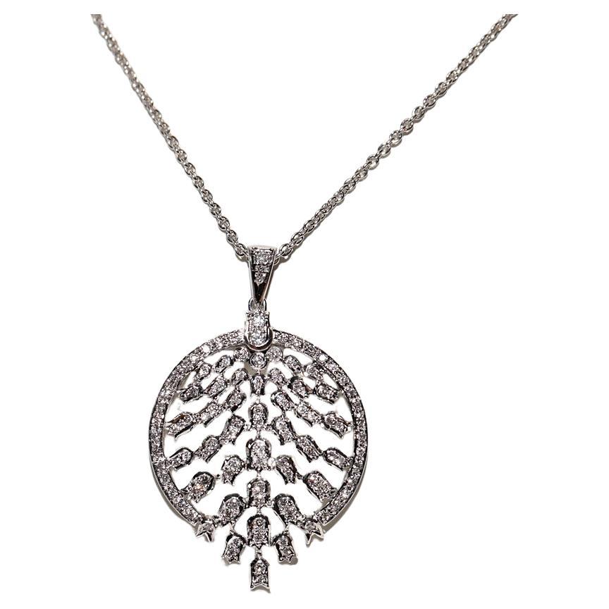 14k White Gold Natural Diamond Decorated Tulip Pendant Necklace