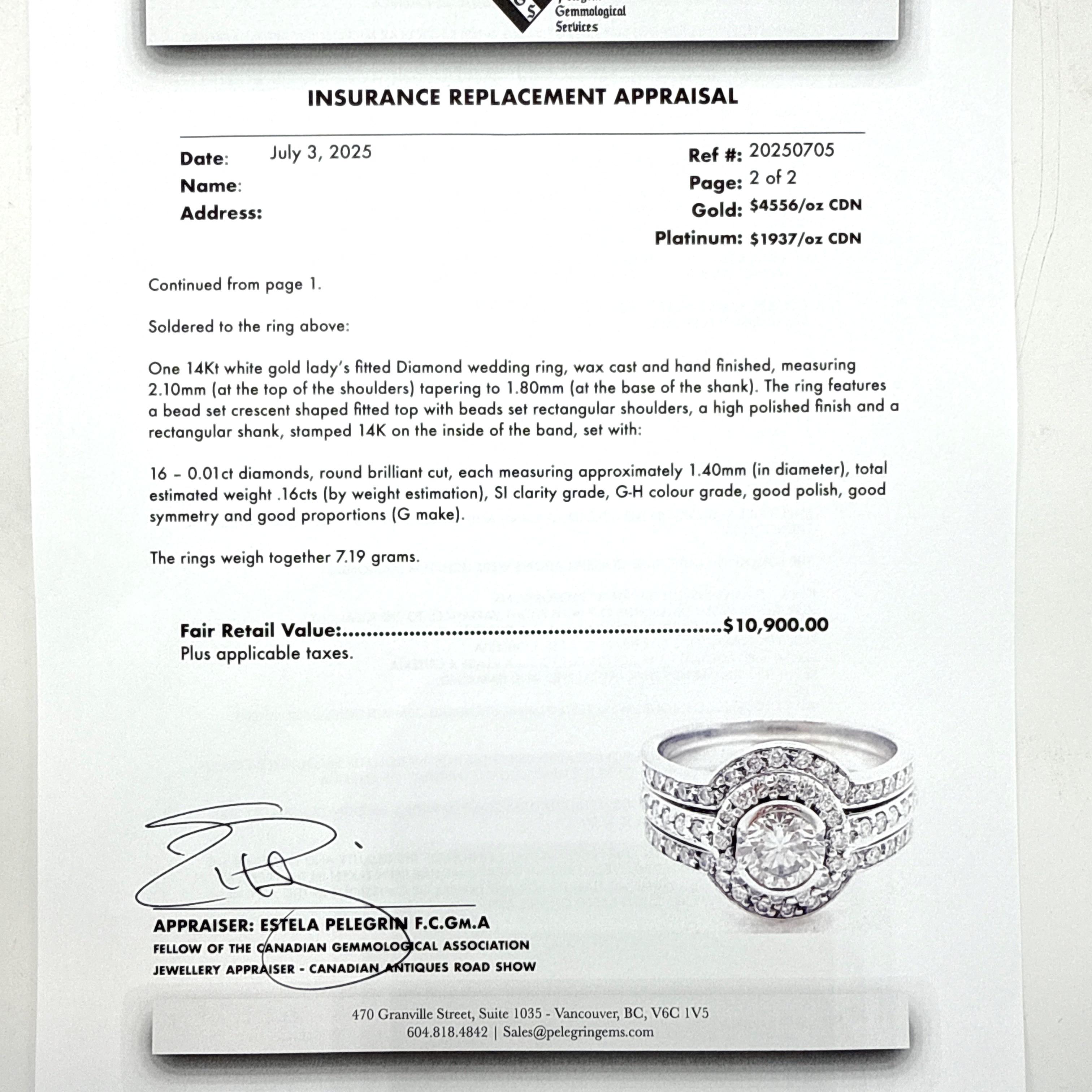 Juego de 3 anillos de compromiso de diamantes naturales de oro blanco de 14 quilates. 1,39 TQC 4