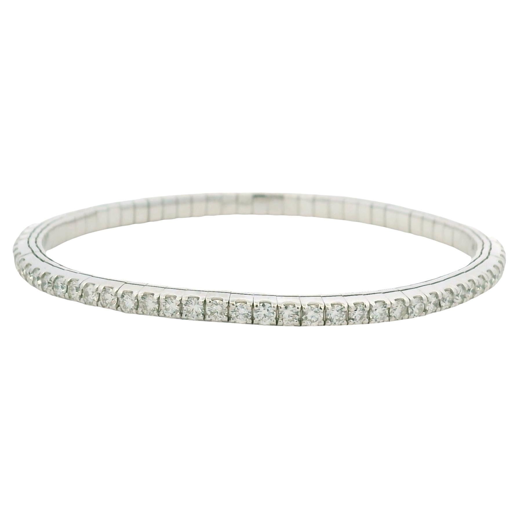 14K White Gold Natural Diamond Flexible Bangle Bracelet In Stock For Sale