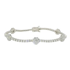 14K White Gold Natural Diamond Flower Station Tennis Bracelet In Stock