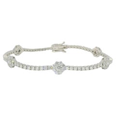 14K White Gold Natural Diamond Flower Station Tennis Bracelet In Stock