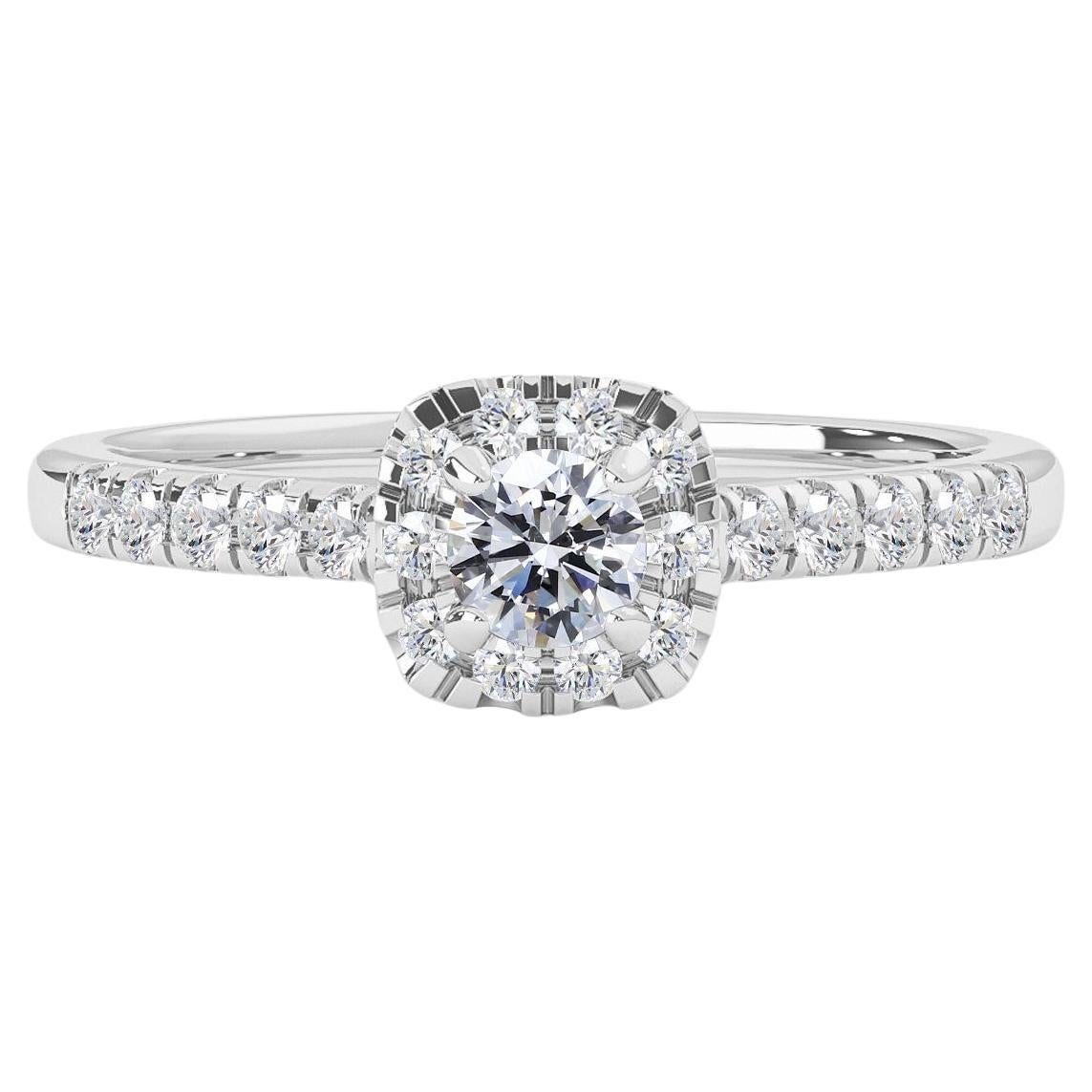 14k White Gold Natural Diamond Halo Engagement Ring