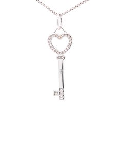 14K White Gold Natural Diamond Key To My Heart Pendant Necklace