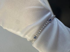 14K White Gold Natural Diamond & Round Sapphire Station Tennis Bracelet In Stock