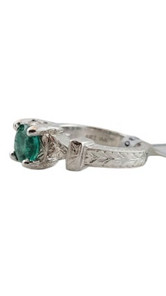 14K White Gold Natural Emerald and Diamond Ring Size 5.5 #16460
