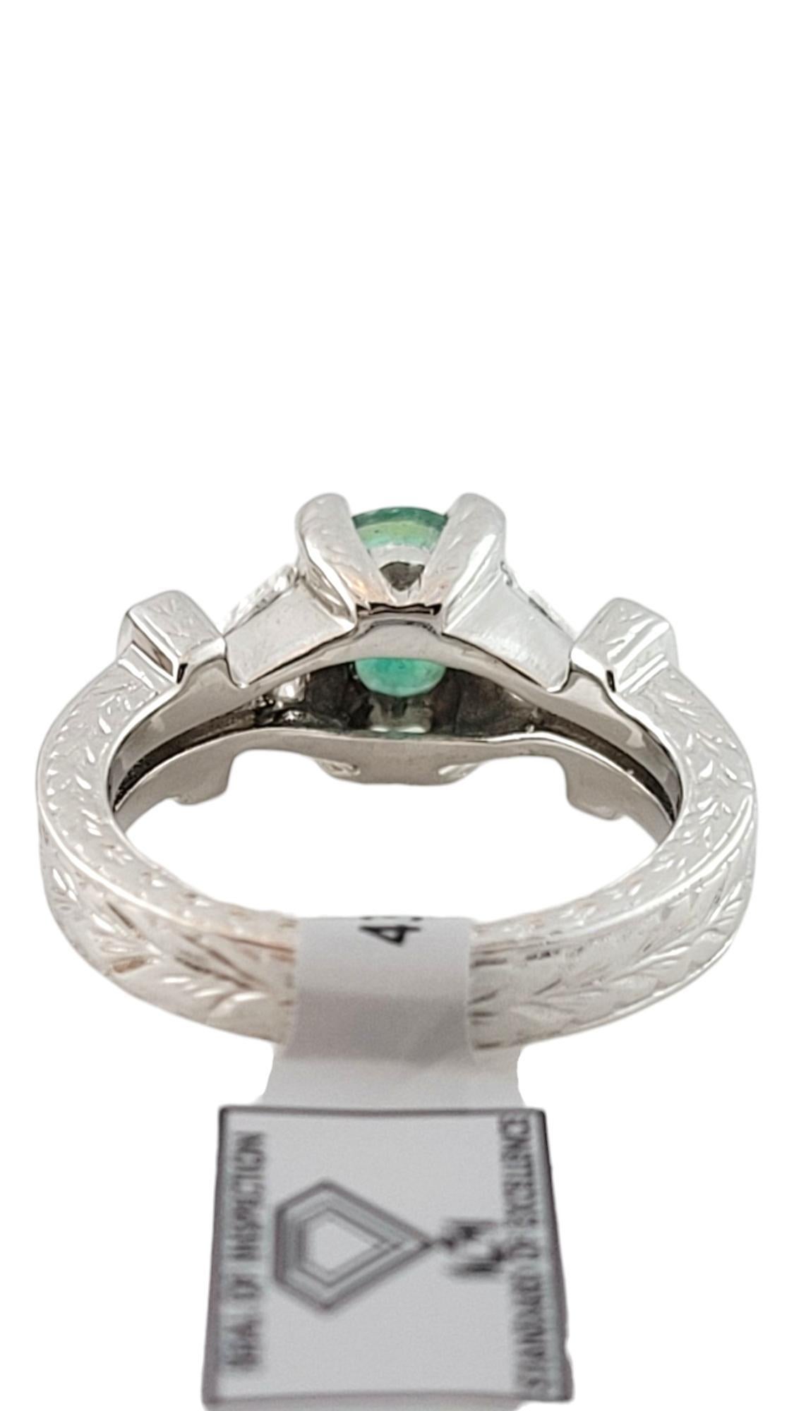 14K White Gold Natural Emerald and Diamond Ring Size 5.5 #16460 In Good Condition For Sale In Washington Depot, CT