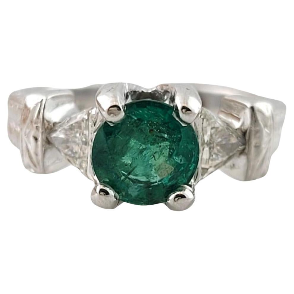 14K White Gold Natural Emerald and Diamond Ring Size 5.5 #16460 For Sale