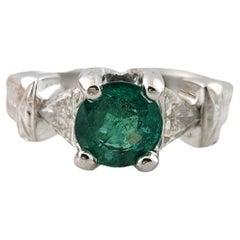 14K White Gold Natural Emerald and Diamond Ring Size 5.5 #16460