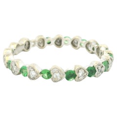 14K White Gold Natural Emerald & Diamond Heart Stackable Ring In Stock