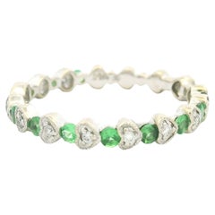 14K White Gold Natural Emerald & Diamond Heart Stackable Ring In Stock