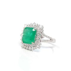 14k White Gold Natural Emerald Ring with Diamonds