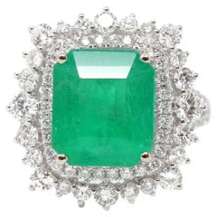 14k White Gold Natural Emerald Ring with Diamonds