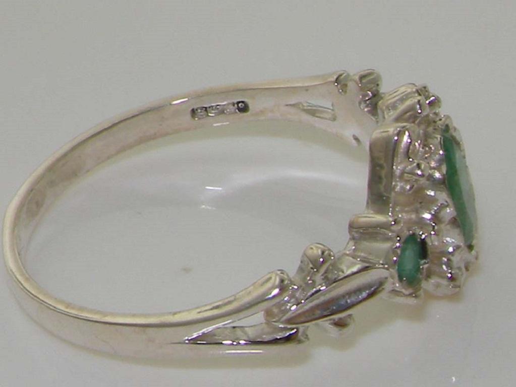 For Sale:  14k White Gold Natural Emerald Womens Trilogy Ring Customizable 3