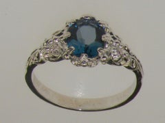 14K White Gold Natural London Blue Topaz Ring, Solitaire Ring Customization