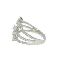 14k White Gold Natural Marquise & Round Brilliant Cut Diamond Openwork Ring