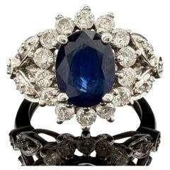 14K White Gold Natural Oval Blue Sapphire Diamond Halo Ring 6.3g Size 6.75
