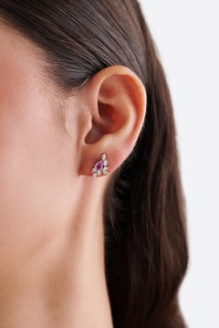 14K White Gold Natural Pear-Shaped Pink Sapphire & Diamond Cluster Stud Earrings