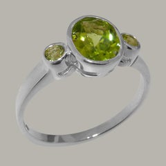 14k White Gold Natural Peridot Womens Trilogy Ring, Customizable