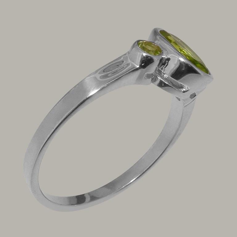 For Sale:  14k White Gold Natural Peridot Womens Trilogy Ring, Customizable 3