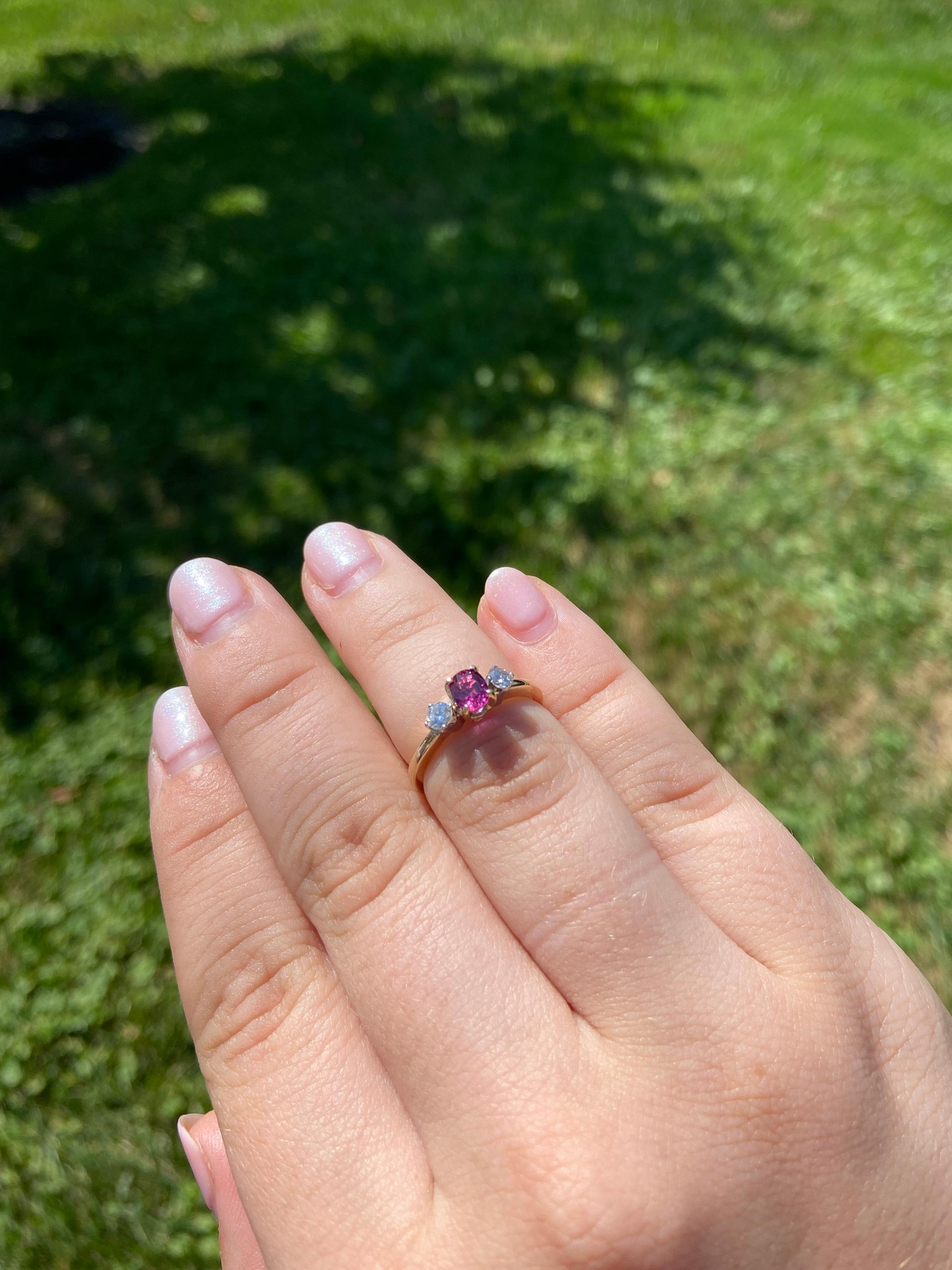 Women's or Men's 14k White Gold Natural Pink Sapphire and Diamond Three Stone Ring