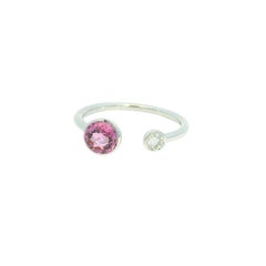 14K White Gold Natural Pink Sapphire & Diamond Bezel Set Disconnected Ring