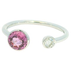 14K White Gold Natural Pink Sapphire & Diamond Bezel Set Disconnected Ring