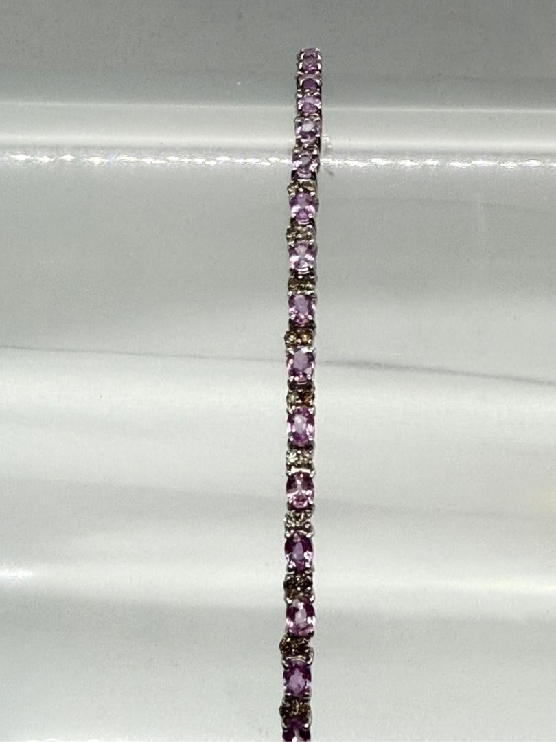 14K Weißgold Damen-Tennisarmband mit natürlichem rosa Saphir und Diamant (Ovalschliff) im Angebot