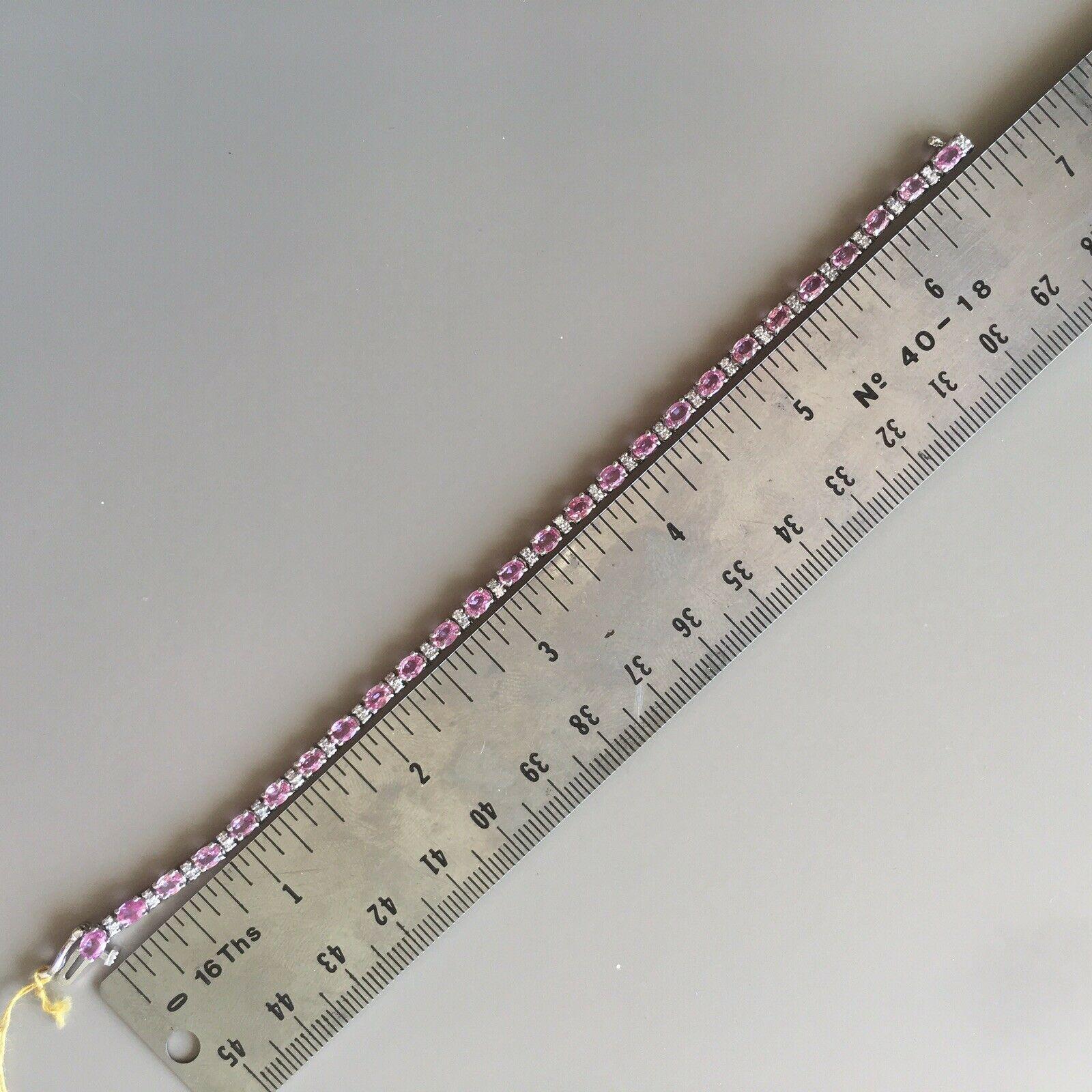 14K Weißgold Damen-Tennisarmband mit natürlichem rosa Saphir und Diamant im Angebot 1