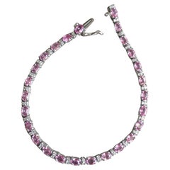 14K White Gold Natural Pink Sapphire & Diamond Lady's Tennis Bracelet