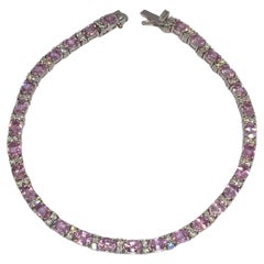 Bracelet tennis pour femme en or blanc 14 carats avec saphir rose naturel et diamants