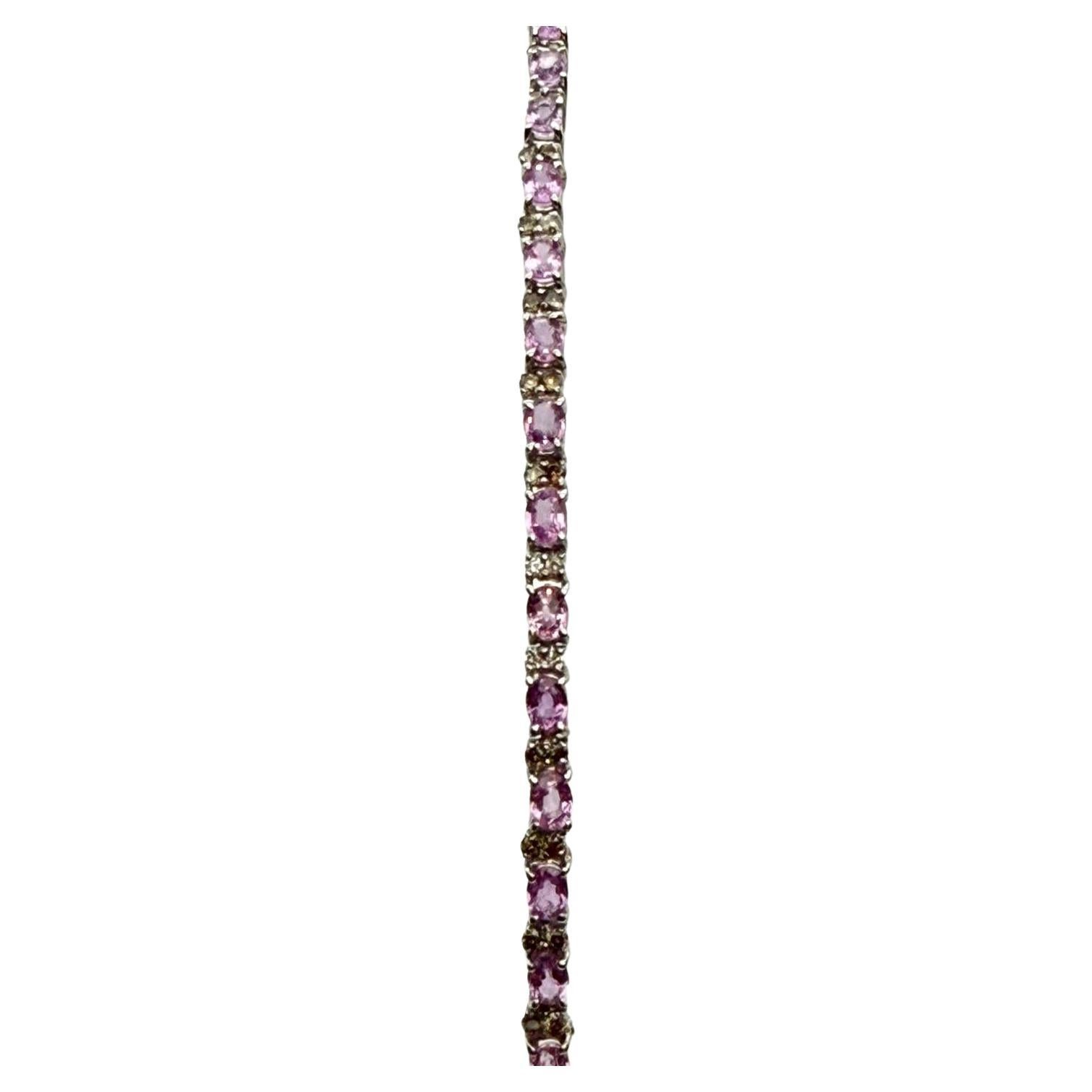 Pulsera de Tenis para Dama en Oro Blanco de 14 K con Zafiro Rosa Natural y Diamantes