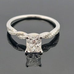 14K White Gold Natural Radiant Cut Diamond Ring 1.01ct F/SI1 GIA Twist Pave
