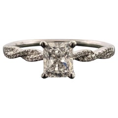 14K White Gold Natural Radiant Cut Diamond Ring 1.01ct F/SI1 GIA Twist Pave