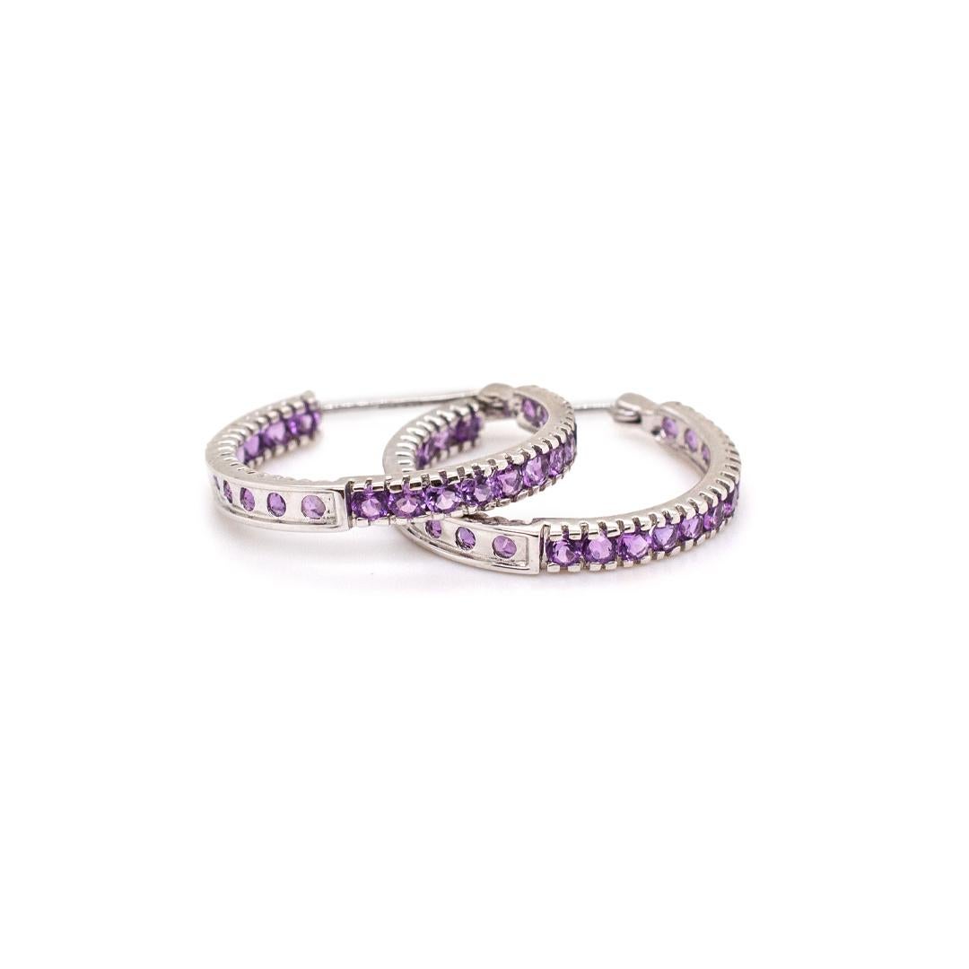 14K Weißgold Natürlicher runder Amethyst Inside-Out-Ohrringe 1,50TCW (Rundschliff)