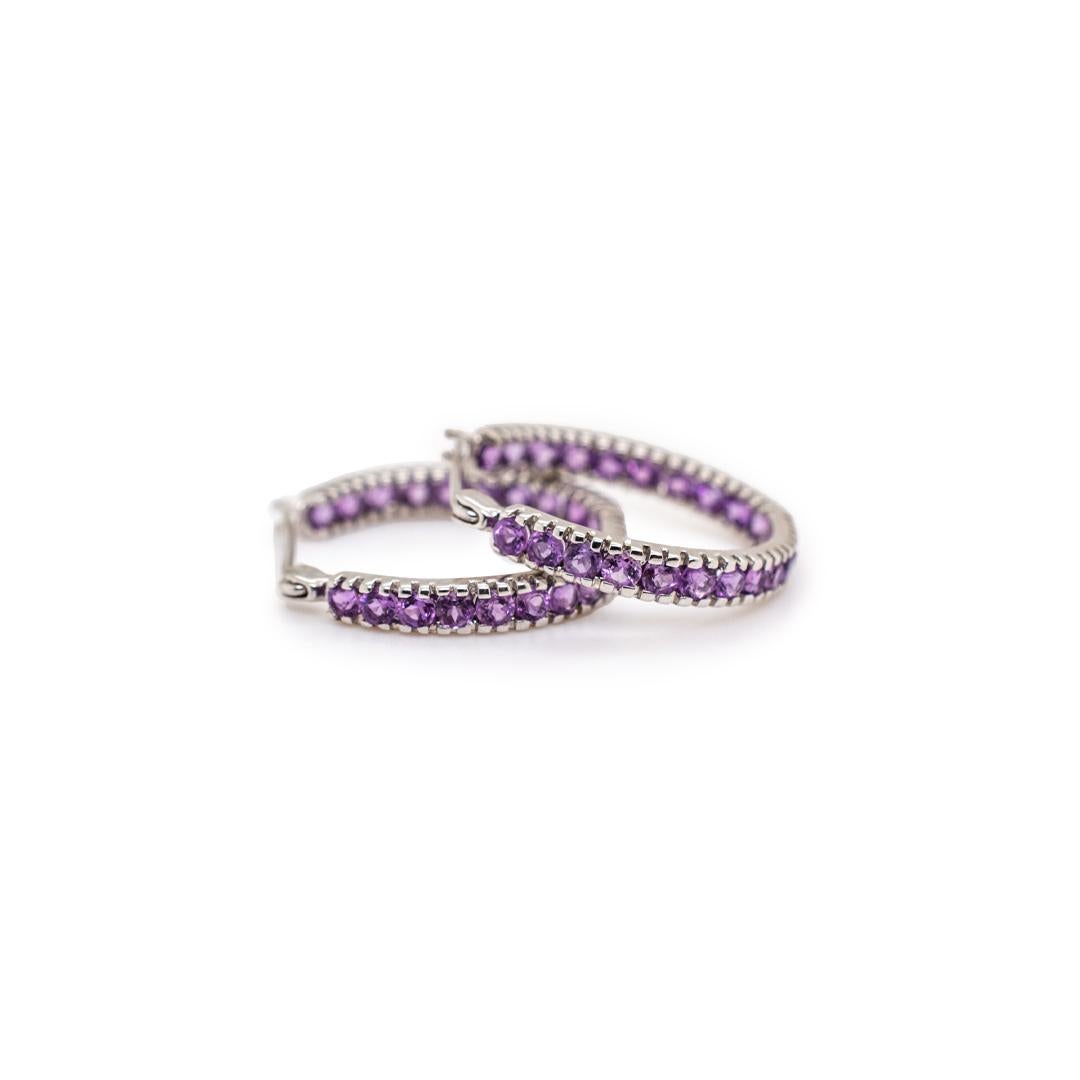 14K Weißgold Natürlicher runder Amethyst Inside-Out-Ohrringe 1,50TCW Damen