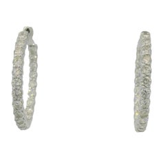 14K White Gold Natural Round Brilliant Cut Diamond Inside-Out Hoop Earrings