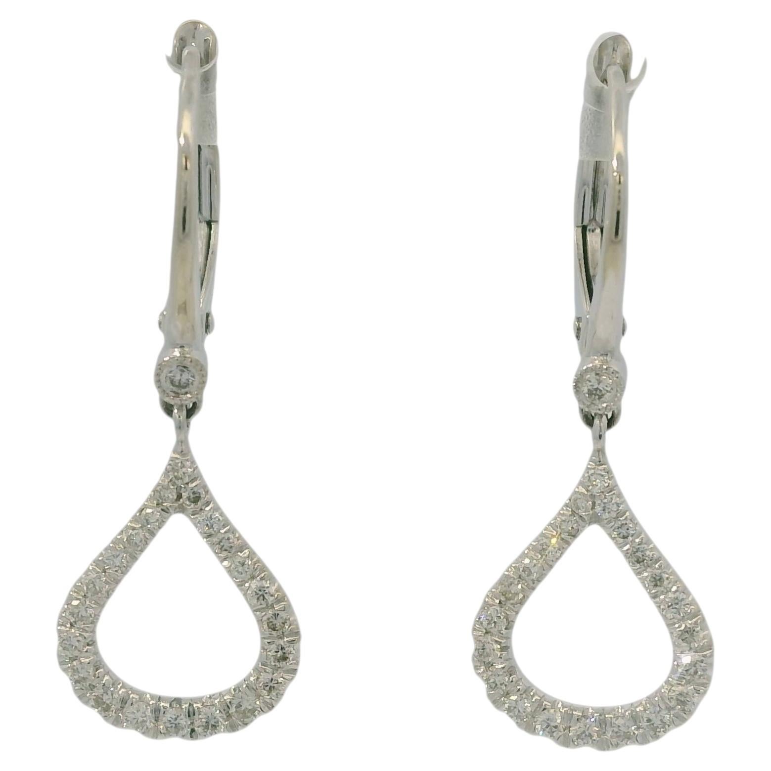 14K White Gold Natural Round Brilliant Cut Diamond Tear Drop Earrings In Stock