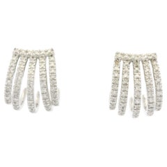 14K White Gold Natural Round Brilliant Diamond Pave Curved Huggie Earrings