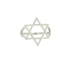 14K White Gold Natural Round Brilliant Diamond Star of David Ring In Stock