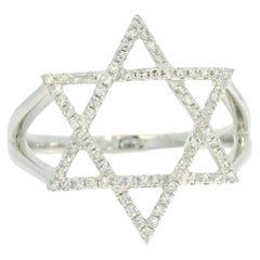 14K White Gold Natural Round Brilliant Diamond Star of David Ring In Stock