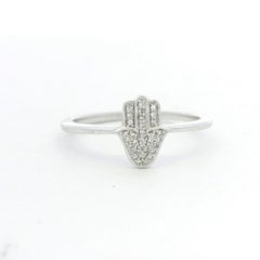 14K White Gold Natural Round Diamond Pave Hamsa Ring In Stock