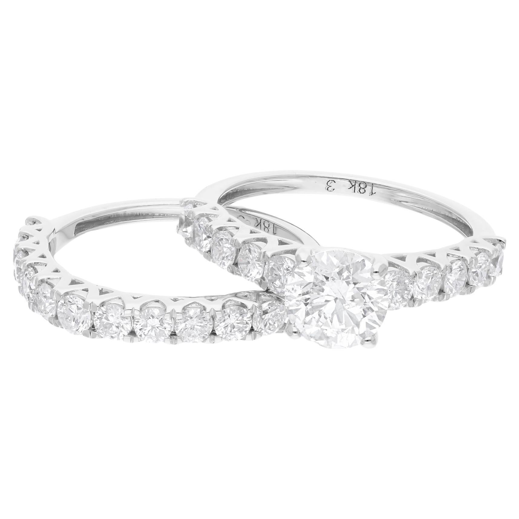 Anello di fidanzamento con diamante rotondo naturale in oro bianco 14 carati