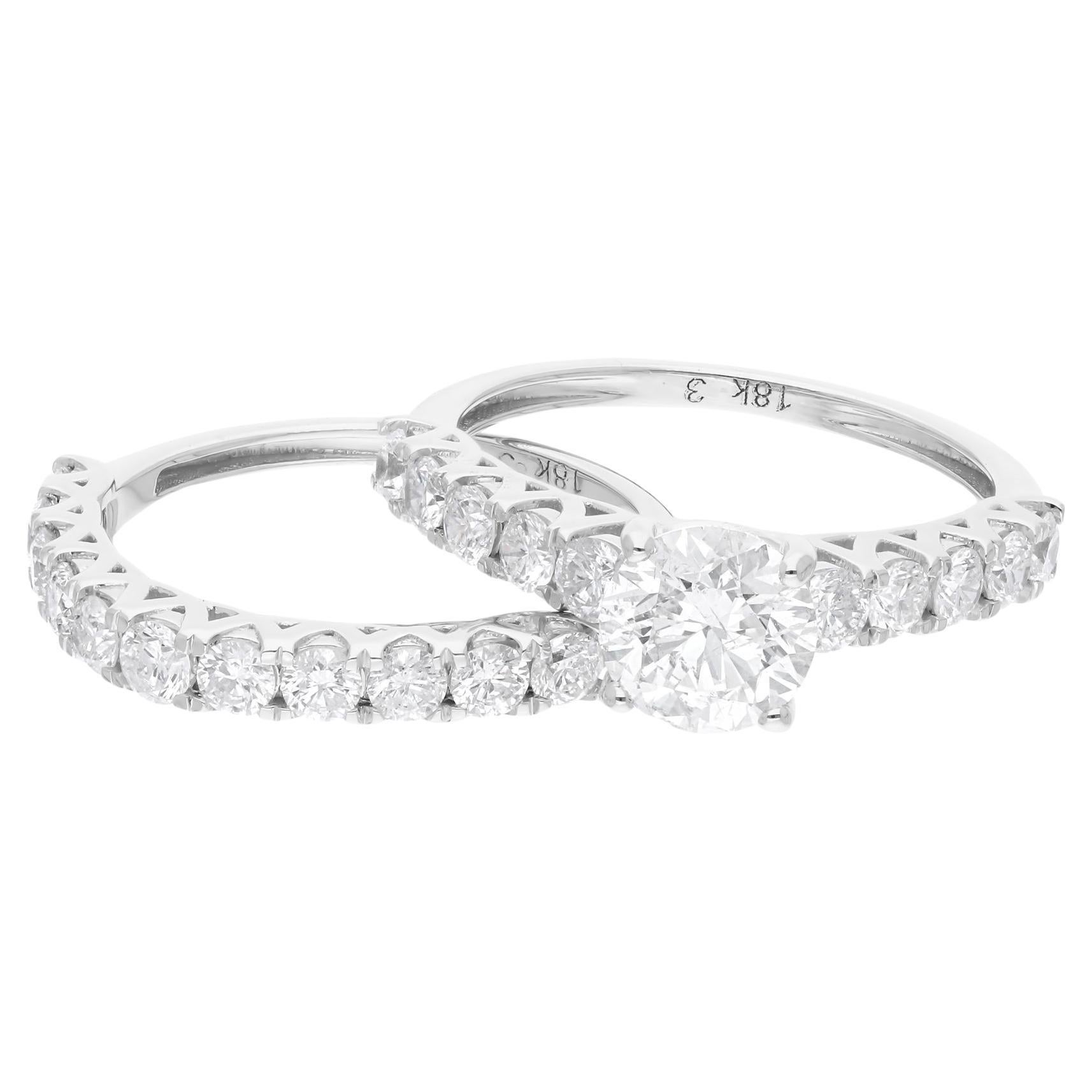 14k White Gold Natural Round Diamond Wedding Ring Set Engagement Fine Jewelry