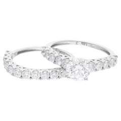 14k White Gold Natural Round Diamond Wedding Ring Set Engagement Fine Jewelry (Anneau de mariage en or blanc avec diamants ronds naturels)