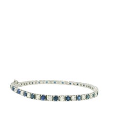 14k White Gold Natural Round Sapphire & Round Diamond Tennis Bracelet In Stock