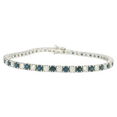 14k White Gold Natural Round Sapphire & Round Diamond Tennis Bracelet In Stock